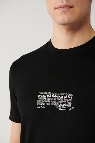 Avva Мъжка черна тениска с щампа с кръгла яка A41Y1013