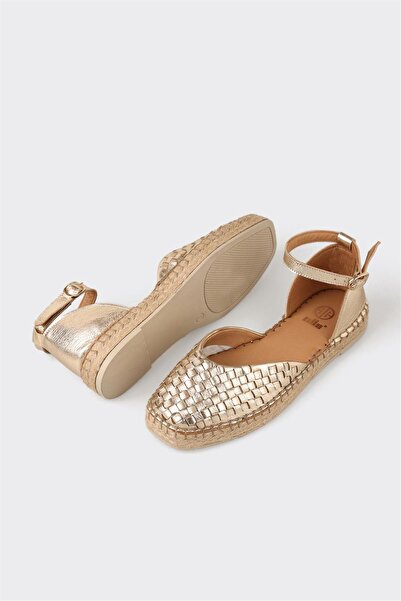 Elle Shoes Gold Deri Kadın Espadril