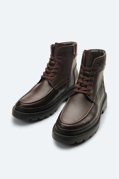 Avva Men's Brown 100% Leather Laced Flexible Sole Boots A32y8009