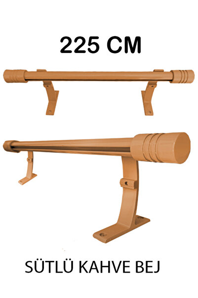 PERDE Mix 225 Cm Bej 20 Mm Kornişli Dekoratif Alüminyum Tek Raylı Rustik Perd...