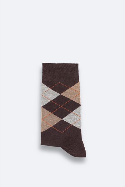 Avva Men's Brown Argyle Patterned Bamboo Sock Socks A32y8512