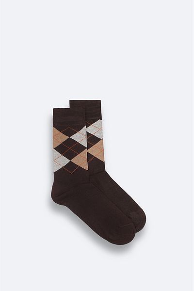 Avva Men's Brown Argyle Patterned Bamboo Sock Socks A32y8512