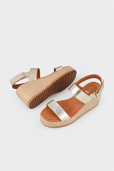 Elle Shoes Gold Deri Kadın Espadril