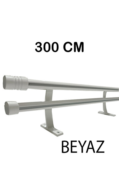PERDE Mix 300 Cm Beyaz 20 Mm Kornişli Dekoratif Alüminyum Çift Raylı Rustik P...