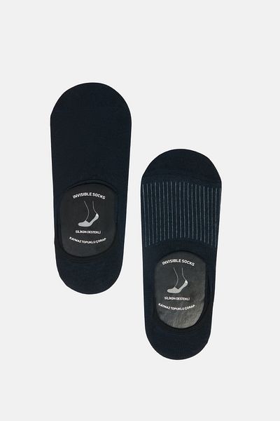 Avva Men's Navy Blue 2-Piece Striped and Plain Bamboo Ballerina Socks A32Y8535