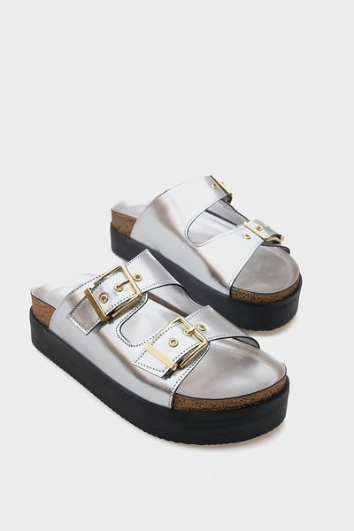 Capone Outfitters Γυναικείες άνετες παντόφλες Margy Wedge με διπλή πόρπη