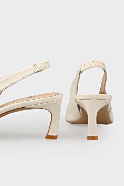 Elle Shoes Bej Deri Kadın Topuklu Ayakkabı
