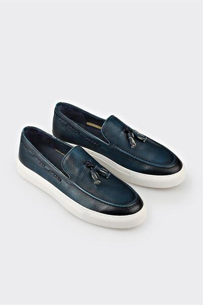 Elle Shoes Lacivert Deri Erkek Loafer