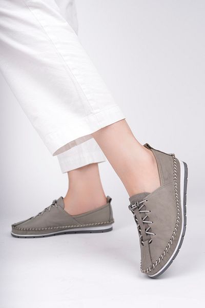 Deripabuc Genuine Leather Gray Women's Leather Ballerinas Dp16-0051