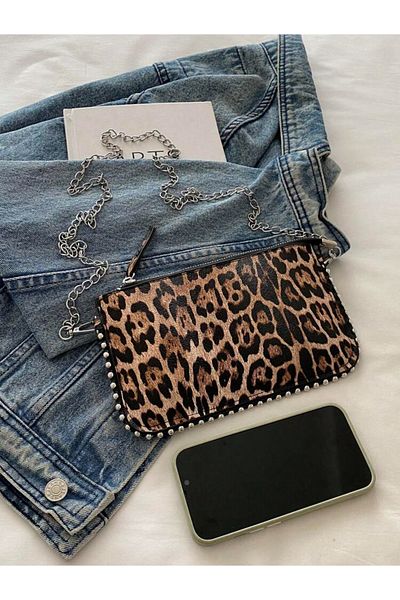 vagues Geantă de mână și de umăr pentru femei Leopard Mini Beaded One Eyed