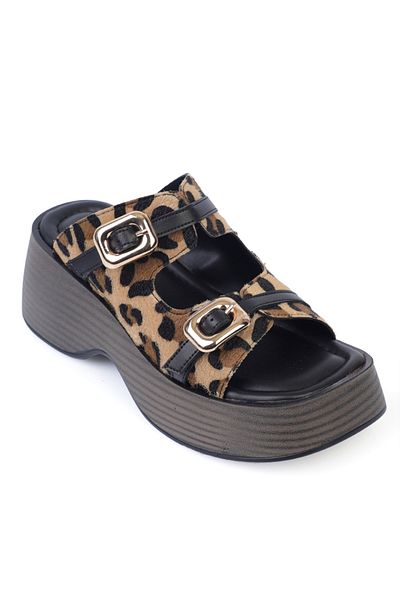Capone Outfitters Masha Wedge Heeled Double Buckle Women's Slippers