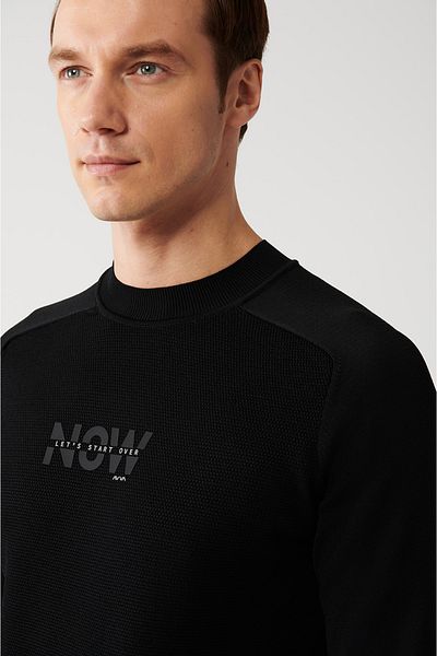 Avva Men's Black Crew Neck Textured Rayon Knitwear Sweater A32Y5107
