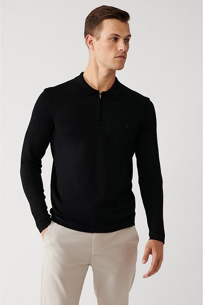 Avva Men's Black Zippered Rayon Knitwear Sweater A32Y5199