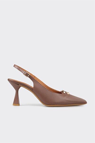 Elle Shoes Kahve Deri Kadın Topuklu Ayakkabı