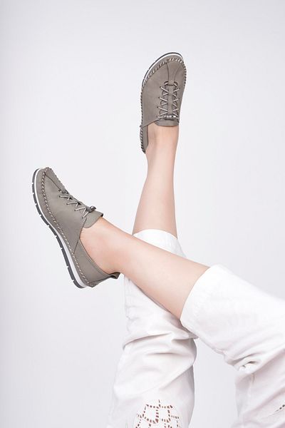 Deripabuc Genuine Leather Gray Women's Leather Ballerinas Dp16-0051