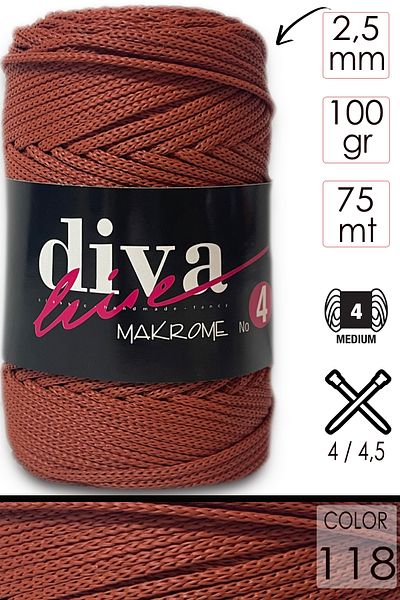 Diva İplik 2 mm - 100 gr Πολυεστερικό νήμα μακραμέ 90 μέτρα Σχοινί πολυπλέγματος μακραμέ Σχοινί Supla και νήμα τσάντας - 118 Tan