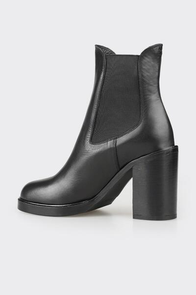 Elle Shoes Siyah Deri Kadın Topuklu Bot
