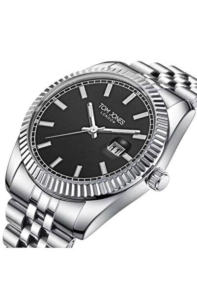 Tom Jones ساعة يد رجالية فضية اللون - ضمان لمدة عامين، هدية سوار