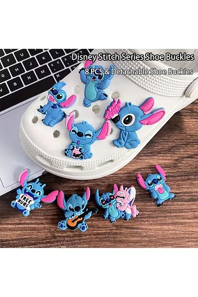 Choice Stitch 8pcs Disney Stitch Series Shoe Buckles Cute Cartoon Pattern Shoe Charms Detachable Shoe Buckl