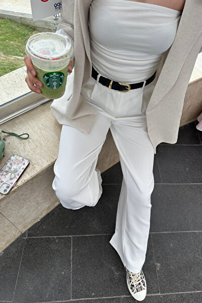 thesunfyre Women's High Waist Button Detail Pocket Flowy Loose Cut Fabric Palazzo Pants