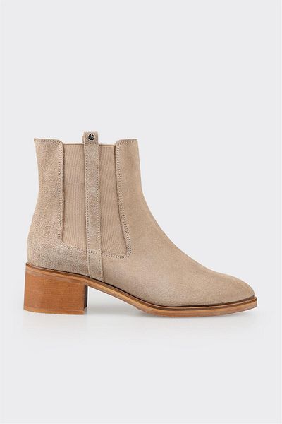 Elle Shoes Beige Leather Women's Heeled Boots