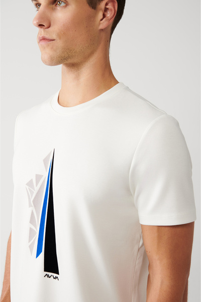 Avva Men's White Crew Neck Short Sleeve Flock Printed T-Shirt A32Y1090