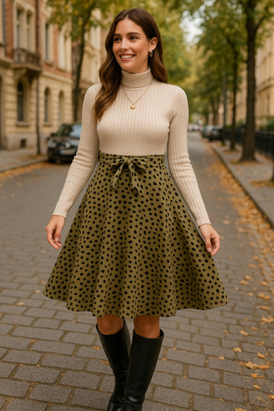 JARDİN ALLURE Femei cu mânecă lungă cu gât roșu Top cu cravată în talie Fusta...