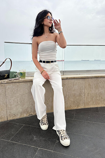 thesunfyre Women's High Waist Button Detail Pocket Flowy Loose Cut Fabric Palazzo Pants