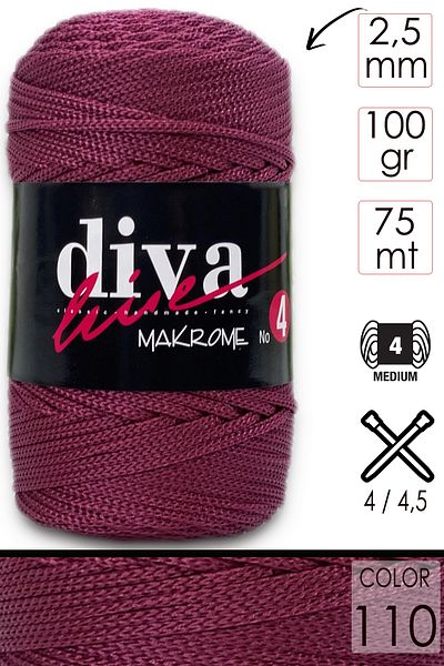 Diva İplik Diva Macrame Twine Thick (NO:4) 110 Claret Red.