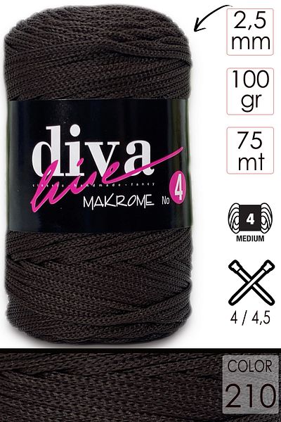 Diva İplik Diva Macrame Twine Thick (αρ.: 4) 210 Μαύρο Καφέ.