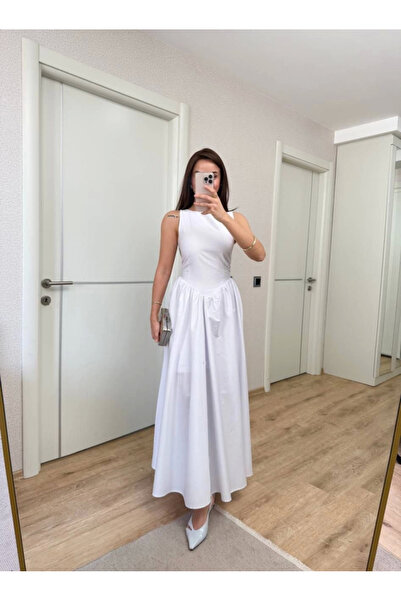 nscollection Rochie lungă fără mâneci cu talie zero - albă