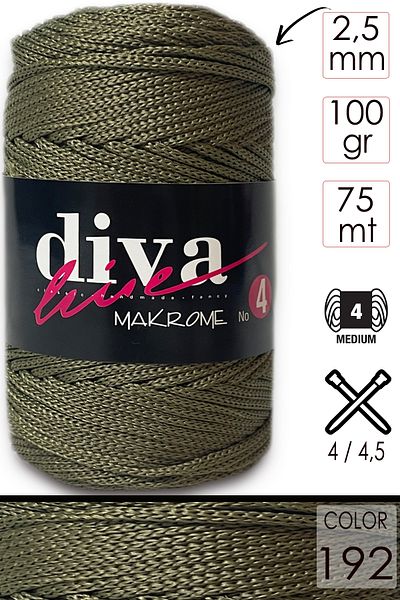 Diva İplik "Καλωσόρισμα" Diva Macrame String (No:4) 192 Soldier Green