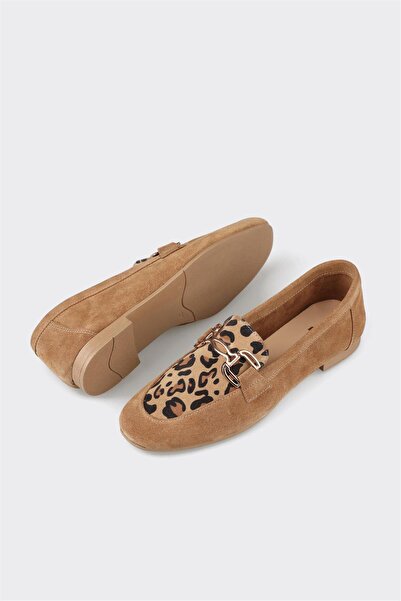 Elle Shoes Camel Deri Kadın Loafer