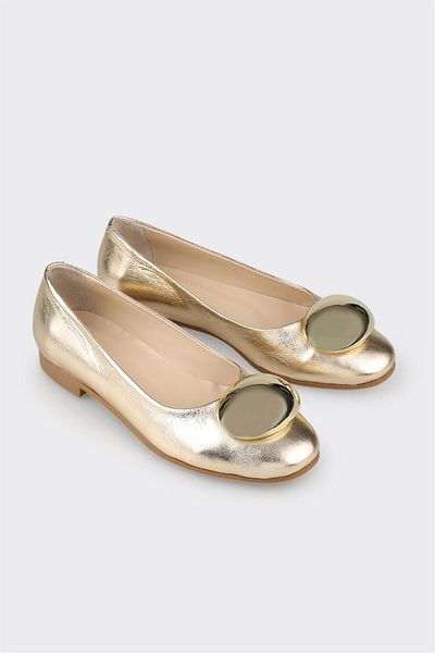 Elle Shoes Gold Leather Women's Daily Ballerinas