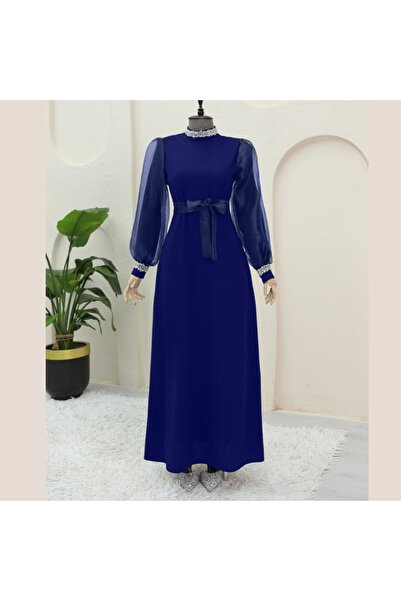 Bijutek فستان بأكمام من الأورجانزا مع أساور وأكمام مرصعة بالحجارة عند الخصر، ...