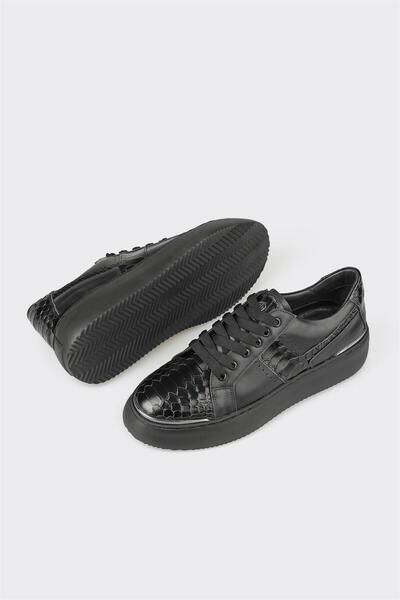 Elle Shoes Black Leather Men's Sports Shoes