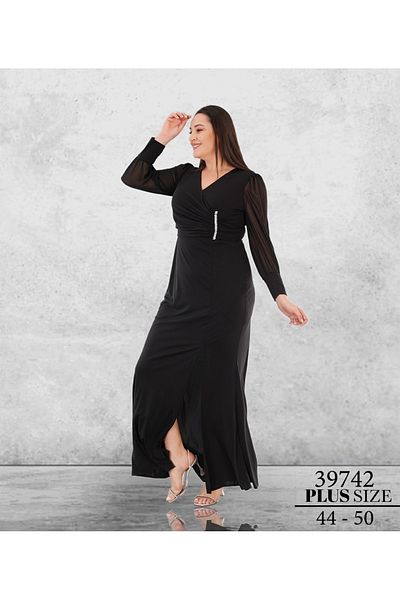 Bijutek Black Maxi Long Sleeve Polyamide Evening Dress Special Occasion - Invitation Dress