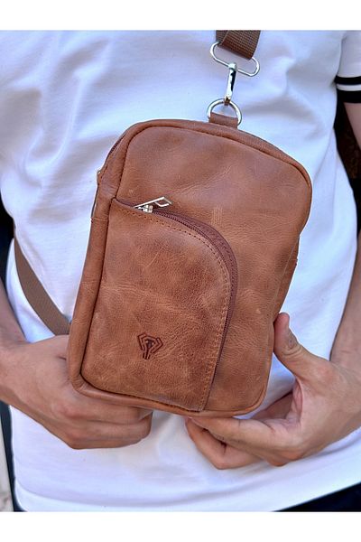 Fil Deri Genuine Leather - Hanger - Front Back Zipper - Shoulder Bag 1011