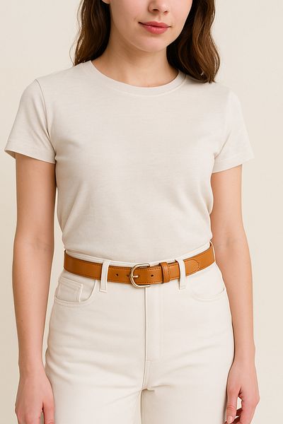 Çantacım Women's Belt Brown Leather Jeans and Fabric