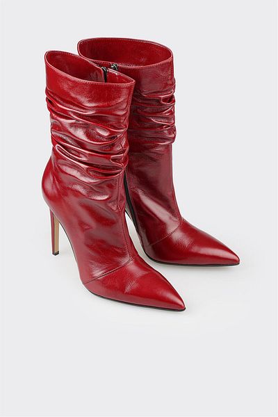 Elle Shoes Claret Red Δερμάτινες Γυναικείες Κλασικές Μπότες