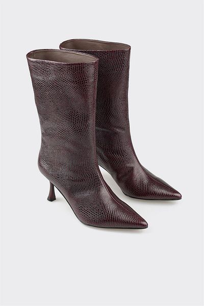 Elle Shoes Claret Red Δερμάτινες Γυναικείες Κλασικές Μπότες