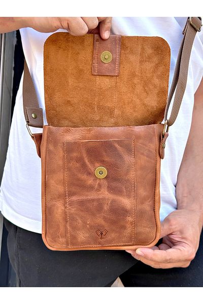 Fil Deri Genuine Leather Shoulder Bag with Magnet Hanger and Hidden Compartment 1006