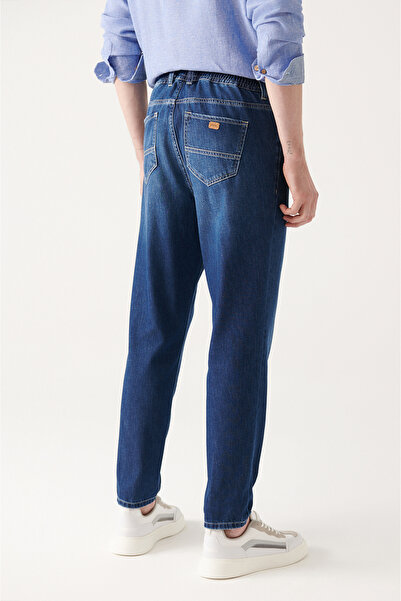 Avva Ανδρικό μπλε 100% βαμβακερό τζιν παντελόνι με κορδόνια με ελαστική μέση A31y3519