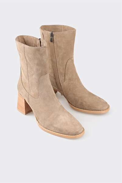Elle Shoes Bej Deri Kadın Klasik Bot