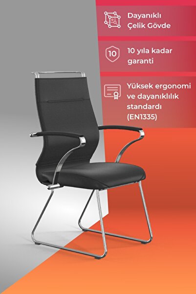 METTA Ergolife Sit Well Bekleme Koltuğu | Krom Ayaklı, Deri, Siyah, Toplantı Sandalyesi -326.5D.1.6A4
