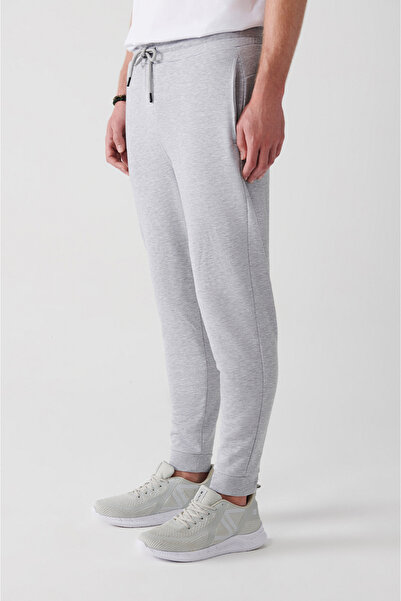 Avva Men's Gray Lace-Up Waist Elastic Cotton Sweatpants A31Y3412