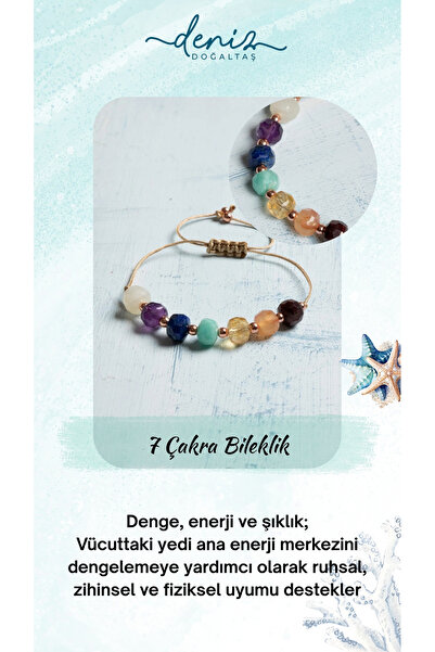 Deniz Doğal Taş Sertifikalı Doğal Taşlardan 7 Çakra  Bileklik – Denge, Enerji...