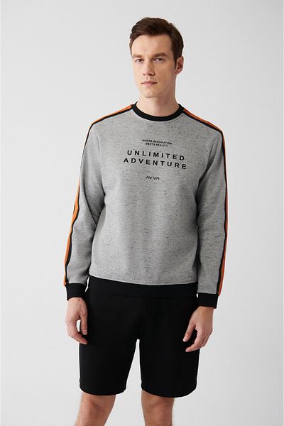 Avva Ανδρικό φούτερ με στάμπα σε γκρι Easy-Iron Crew Neck A31y1220
