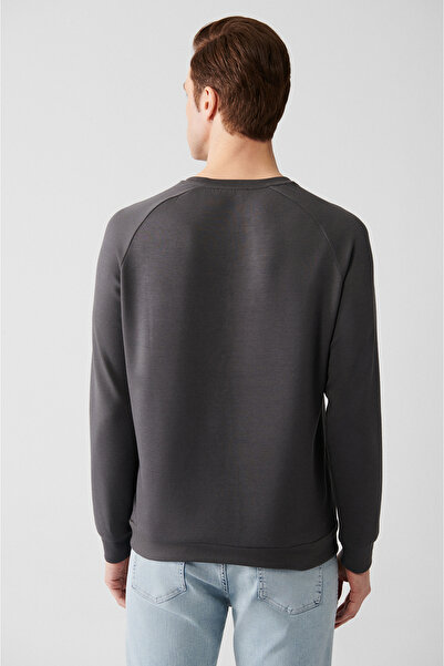 Avva Erkek Antrasit Soft Touch Bisiklet Yaka Baskılı Sweatshirt A31Y1266