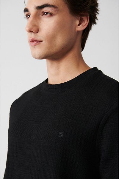 Avva Men's Black Crew Neck Cotton Sweatshirt A31Y1264
